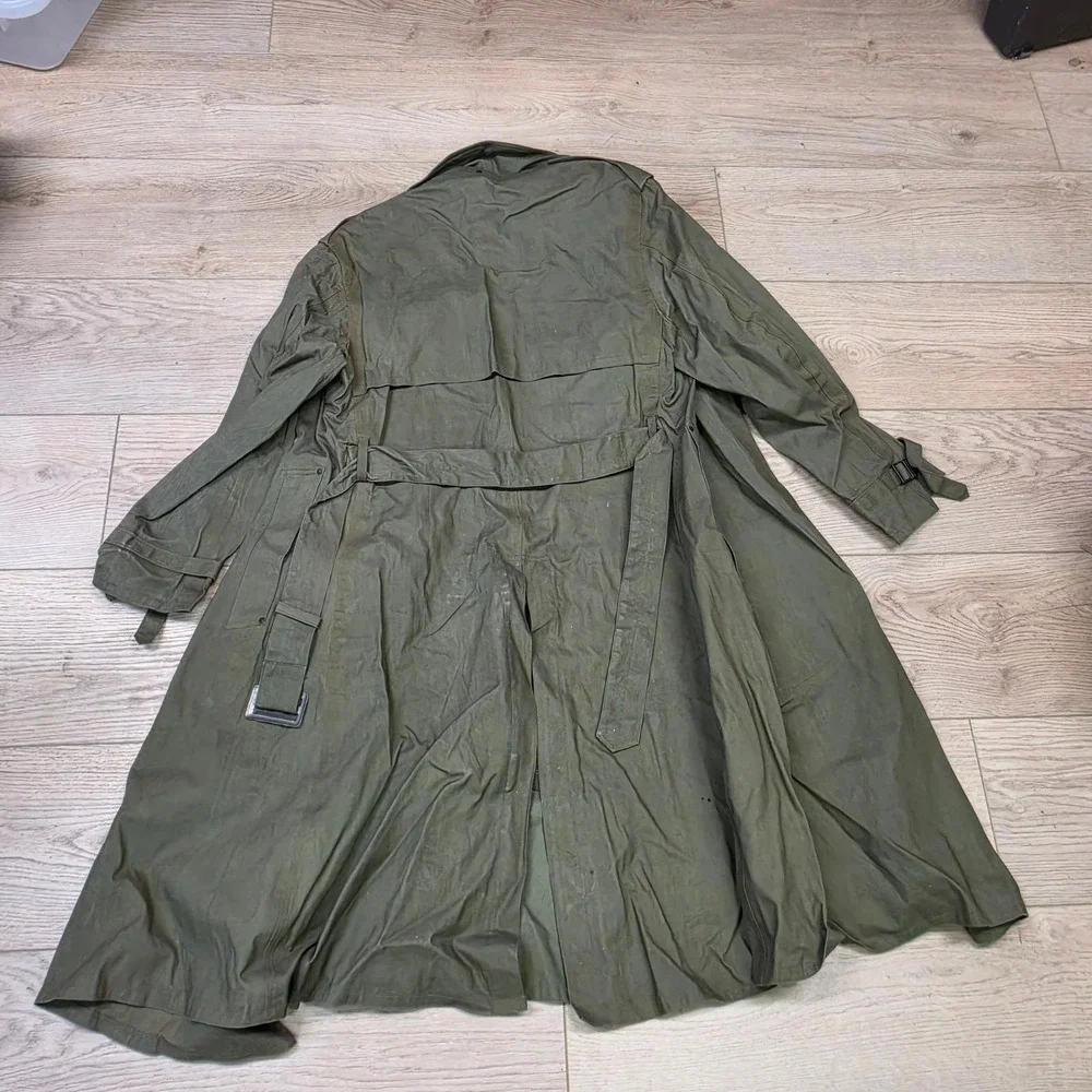 Vintage Military Trench Coat Mens Large Olive Green Good Double Breasted Belted